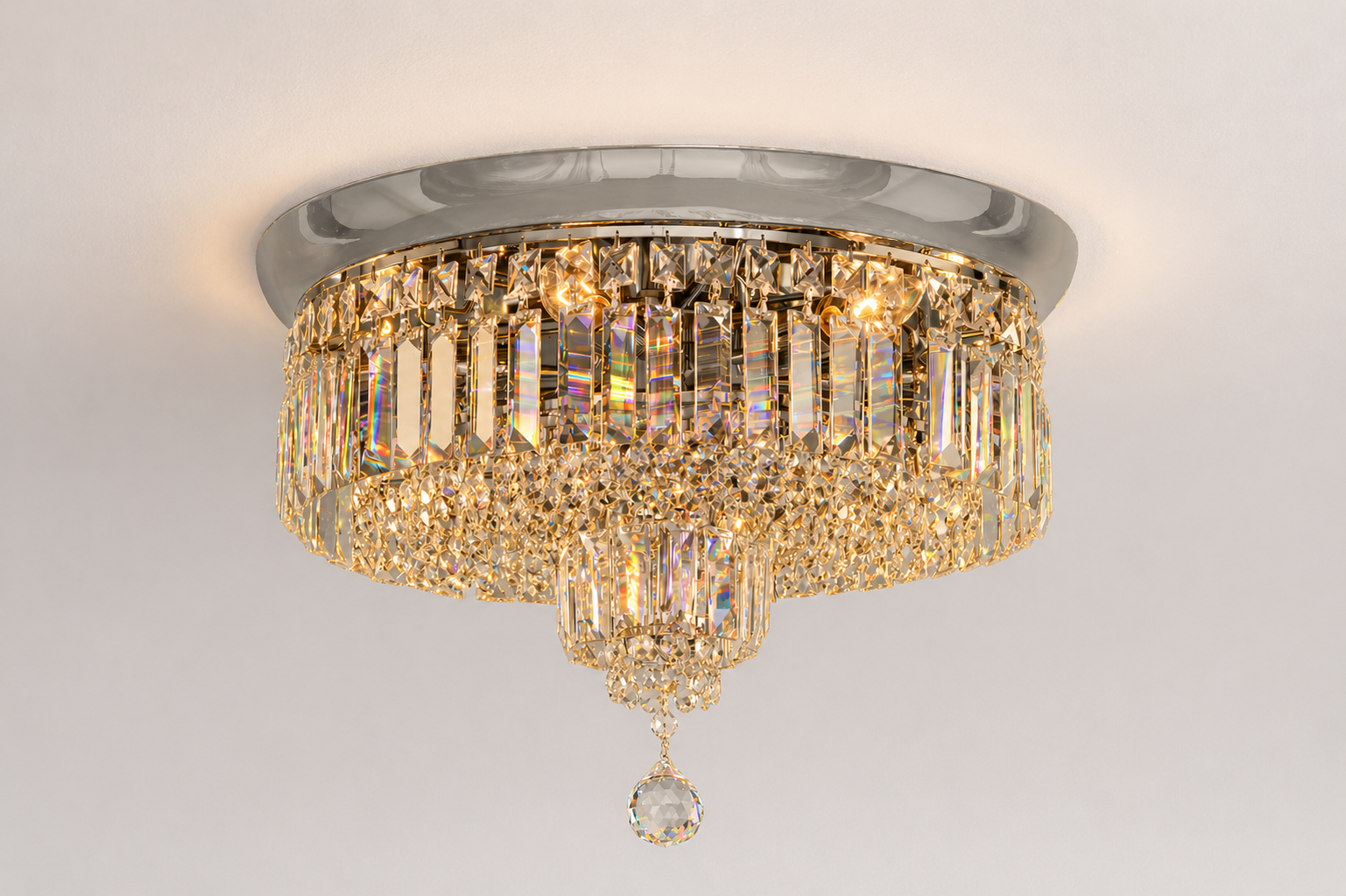 Round Asfour Crystal Flush Mount Chandelier – 6-Light Low Ceiling Bedroom & Living Room Light