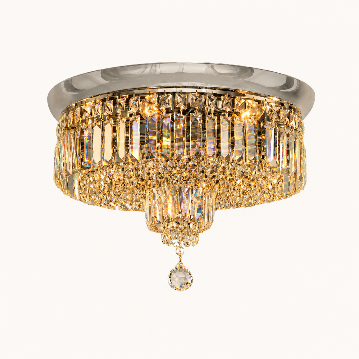 Round Asfour Crystal Flush Mount Chandelier – 6-Light Low Ceiling Bedroom & Living Room Light