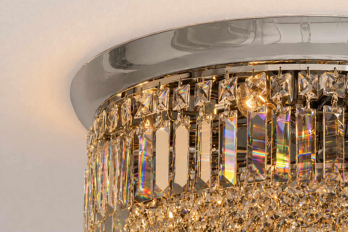 Round Asfour Crystal Flush Mount Chandelier – 6-Light Low Ceiling Bedroom & Living Room Light