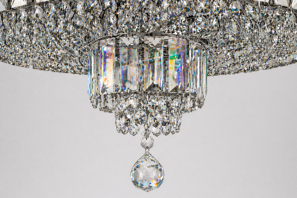 Round Asfour Crystal Flush Mount Chandelier – 6-Light Low Ceiling Bedroom & Living Room Light