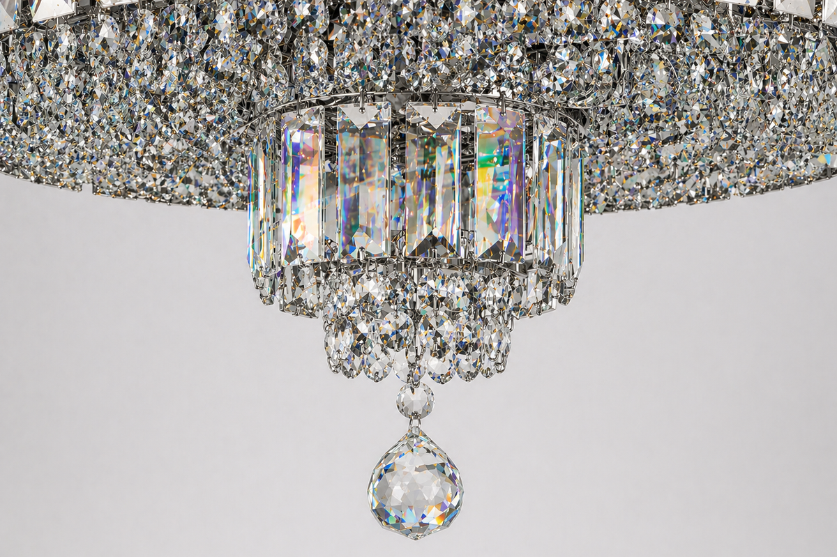 Round Asfour Crystal Flush Mount Chandelier – 6-Light Low Ceiling Bedroom & Living Room Light