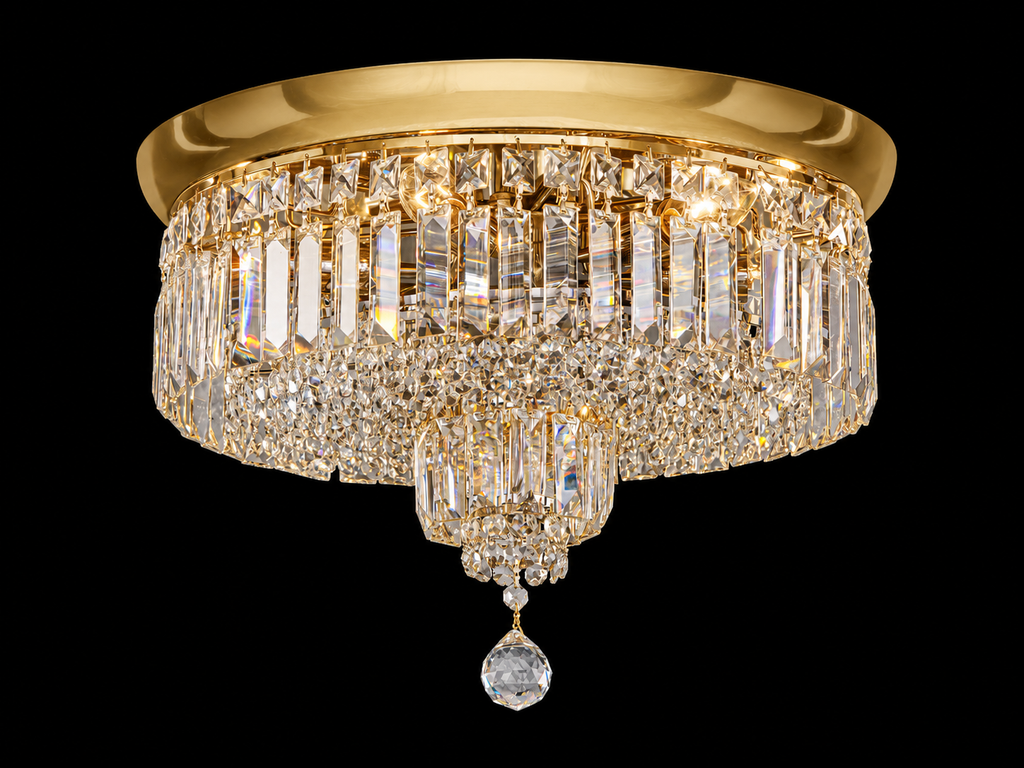 Round Asfour Crystal Flush Mount Chandelier – 6-Light Low Ceiling Bedroom & Living Room Light