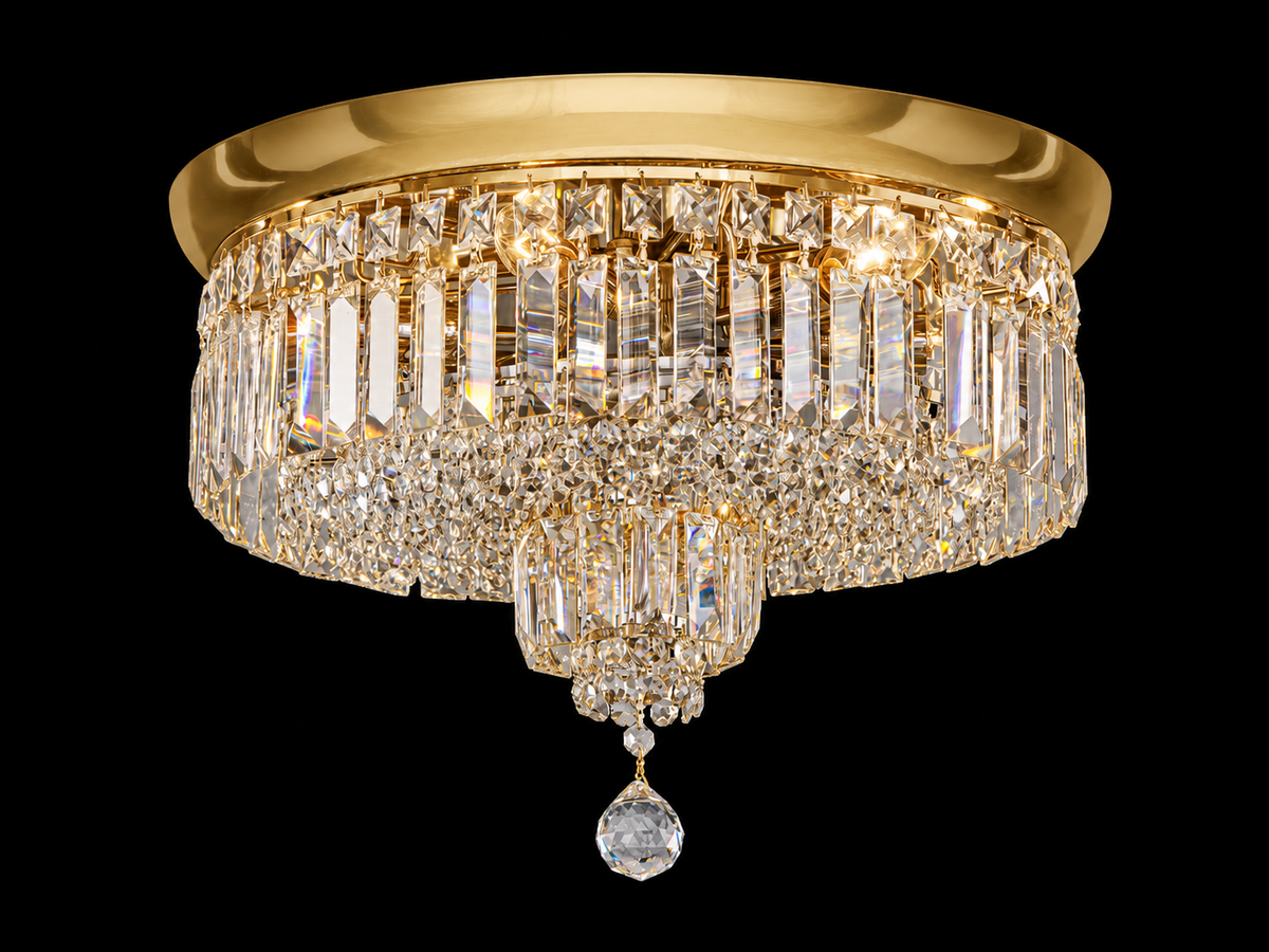 Round Asfour Crystal Flush Mount Chandelier – 6-Light Low Ceiling Bedroom & Living Room Light