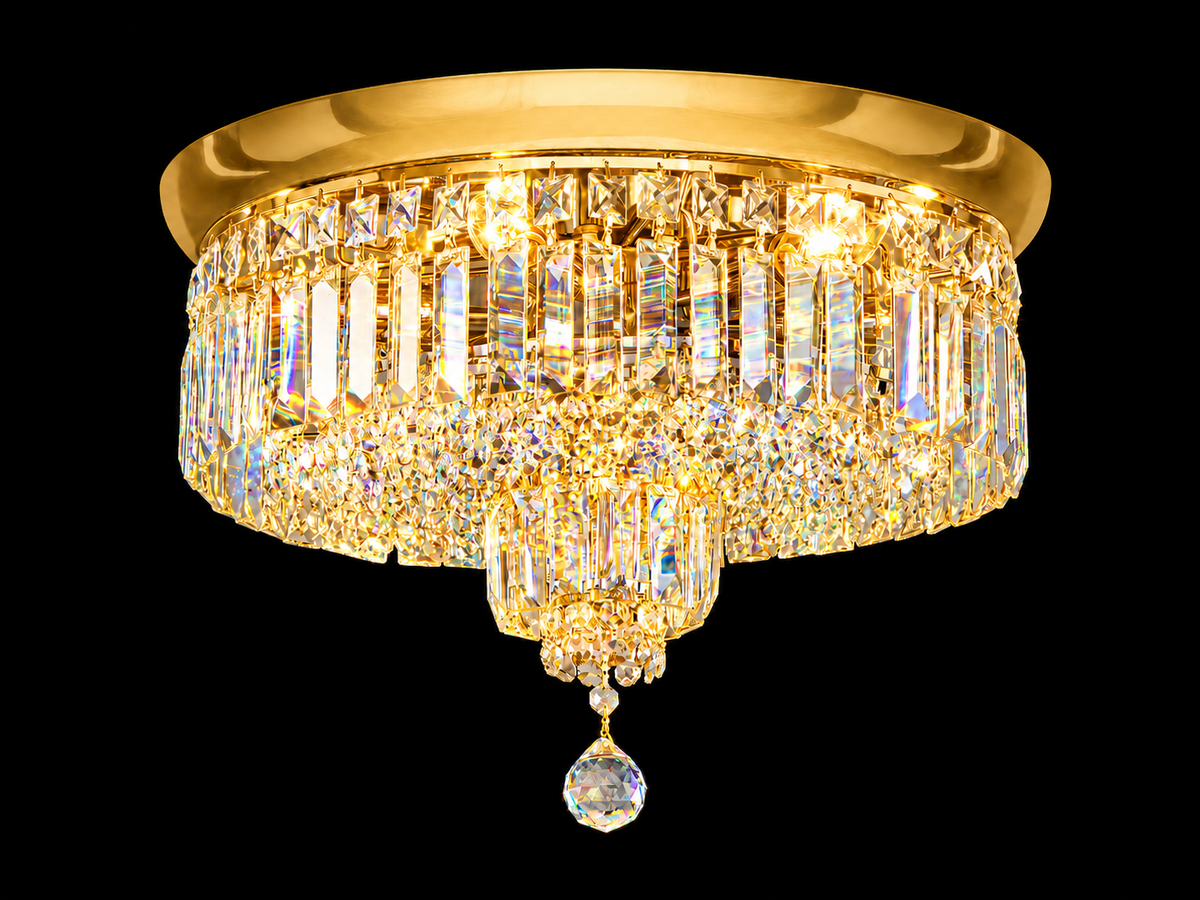 Round Asfour Crystal Flush Mount Chandelier – 6-Light Low Ceiling Bedroom & Living Room Light