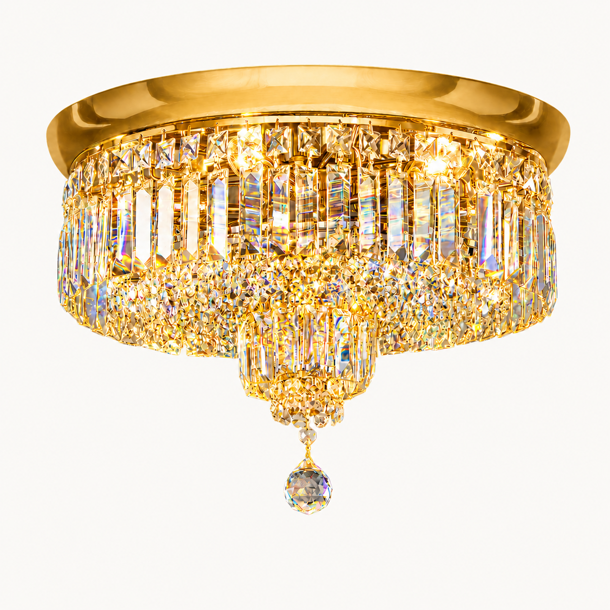 Round Asfour Crystal Flush Mount Chandelier – 6-Light Low Ceiling Bedroom & Living Room Light