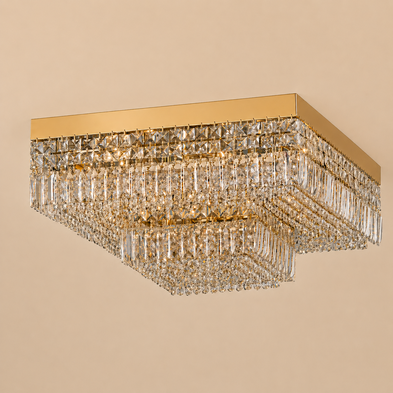 Square Asfour Crystal Flush Mount Chandelier – 9-Light Low Ceiling Living Room & Bedroom Light