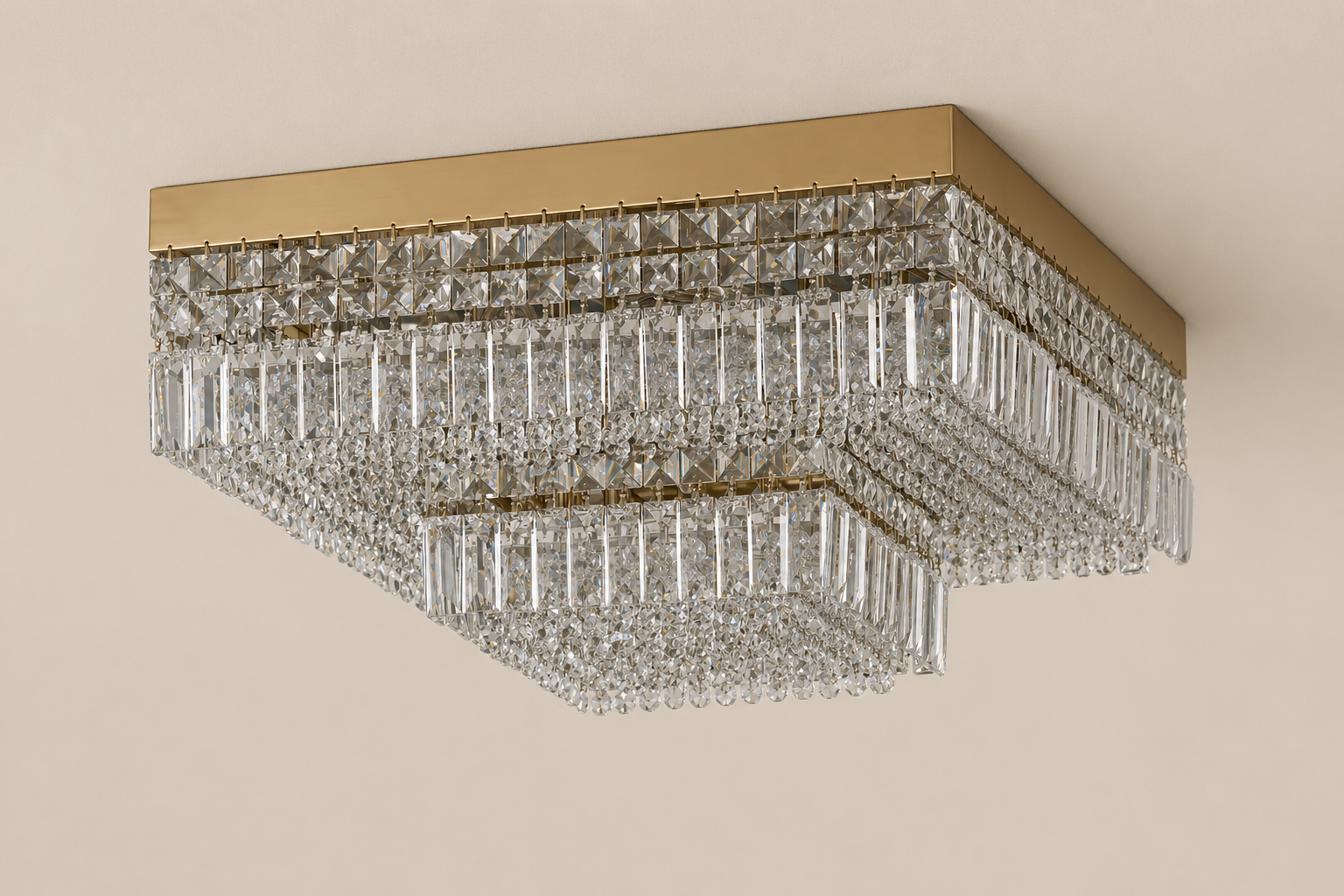 Square Asfour Crystal Flush Mount Chandelier – 9-Light Low Ceiling Living Room & Bedroom Light