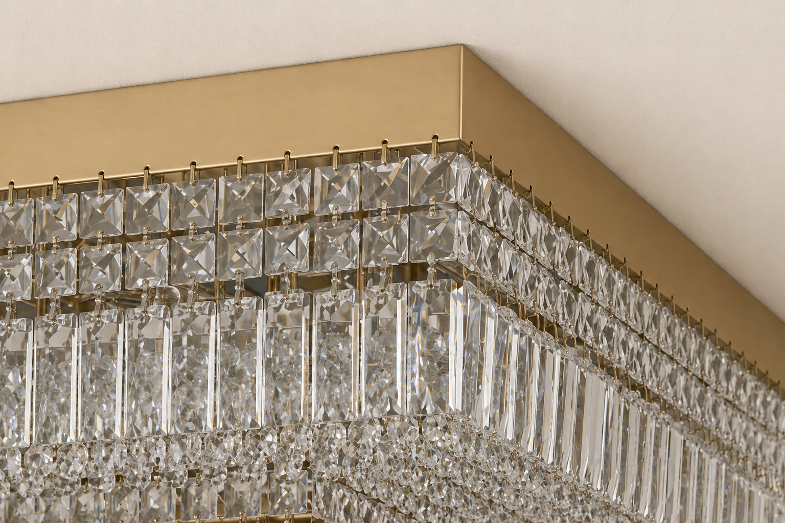 Square Asfour Crystal Flush Mount Chandelier – 9-Light Low Ceiling Living Room & Bedroom Light