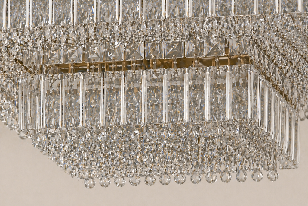 Square Asfour Crystal Flush Mount Chandelier – 9-Light Low Ceiling Living Room & Bedroom Light
