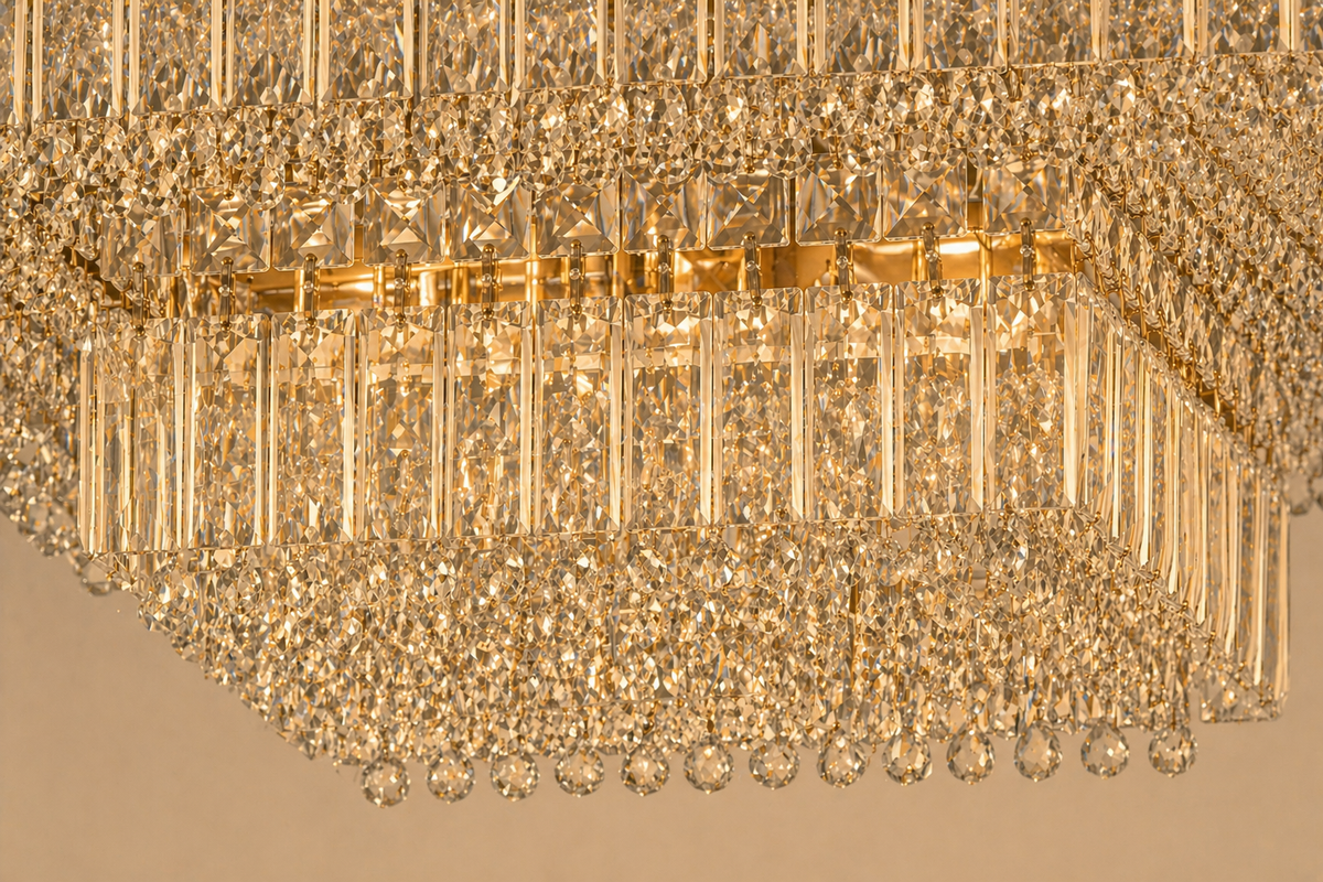 Square Asfour Crystal Flush Mount Chandelier – 9-Light Low Ceiling Living Room & Bedroom Light