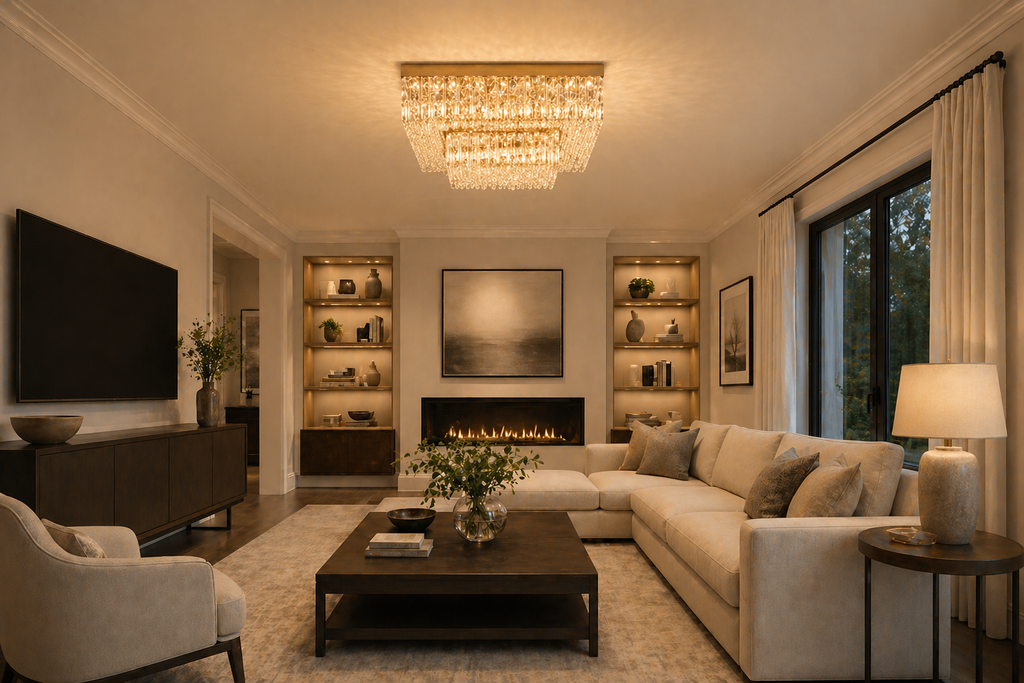 Square Asfour Crystal Flush Mount Chandelier – 9-Light Low Ceiling Living Room & Bedroom Light