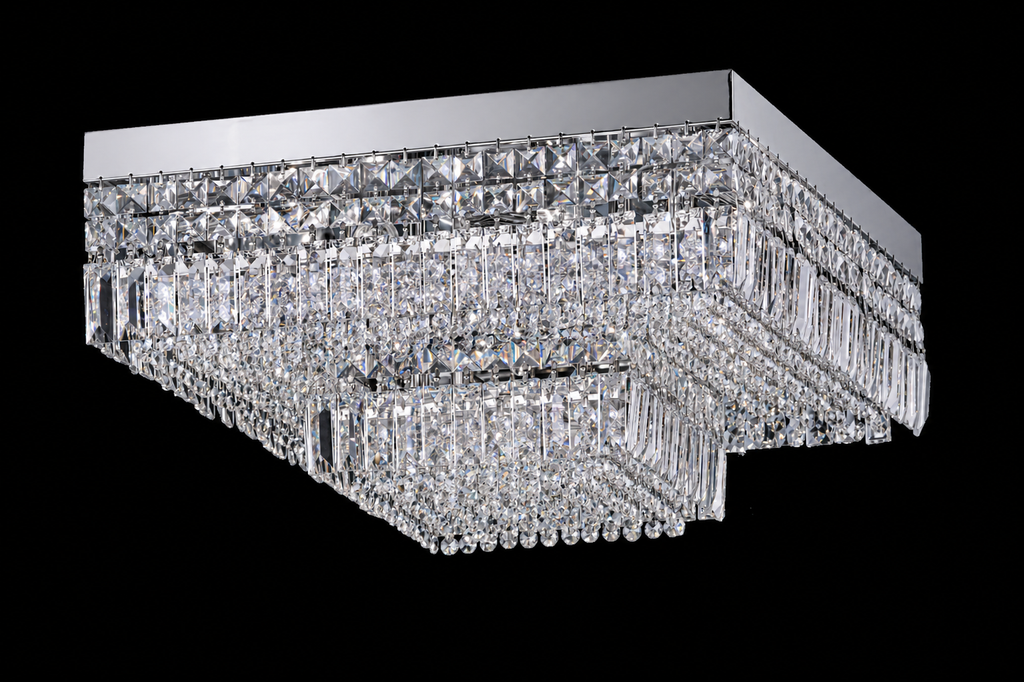 Square Asfour Crystal Flush Mount Chandelier – 9-Light Low Ceiling Living Room & Bedroom Light