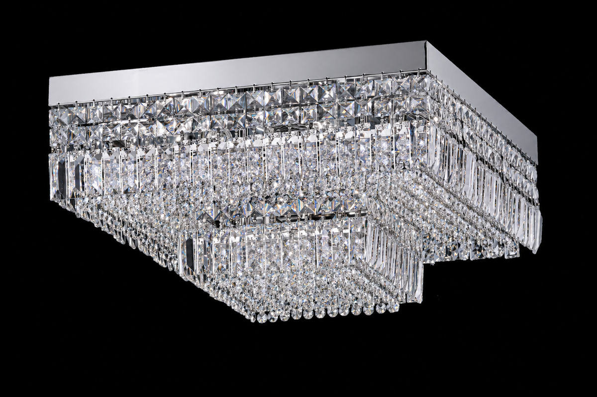 Square Asfour Crystal Flush Mount Chandelier – 9-Light Low Ceiling Living Room & Bedroom Light