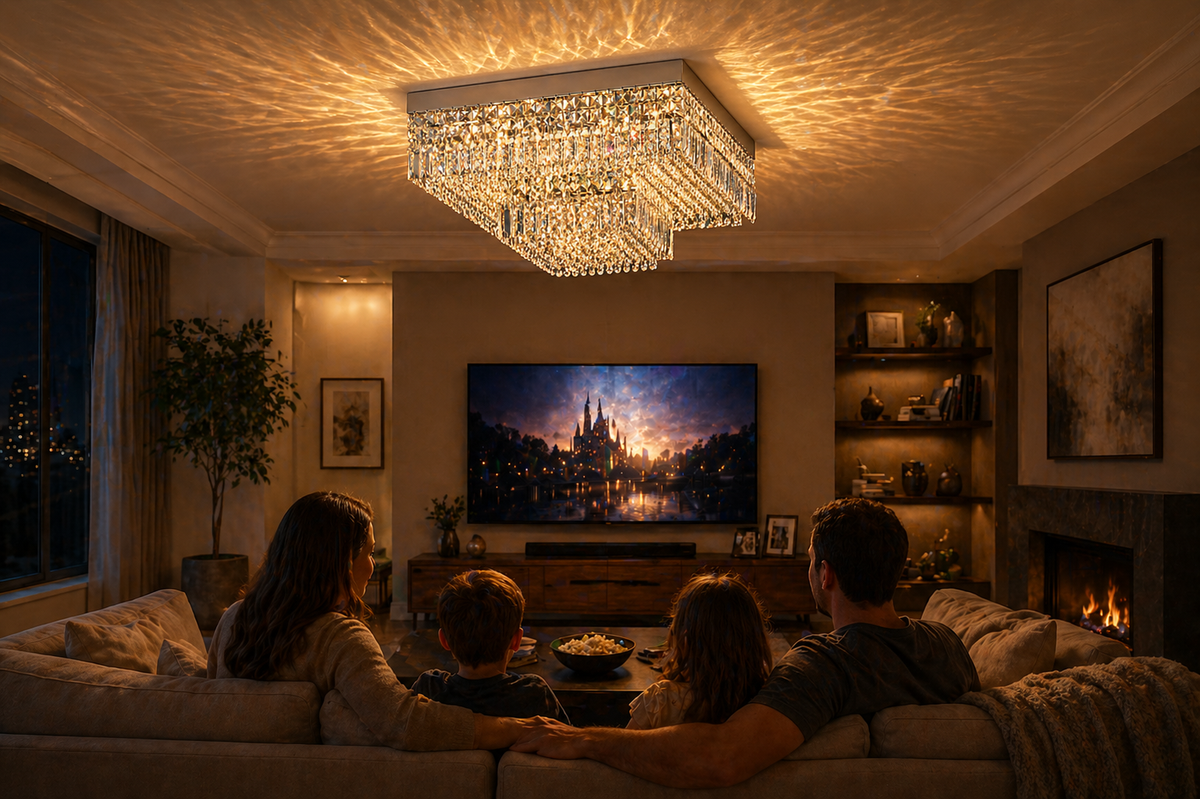 Square Asfour Crystal Flush Mount Chandelier – 9-Light Low Ceiling Living Room & Bedroom Light