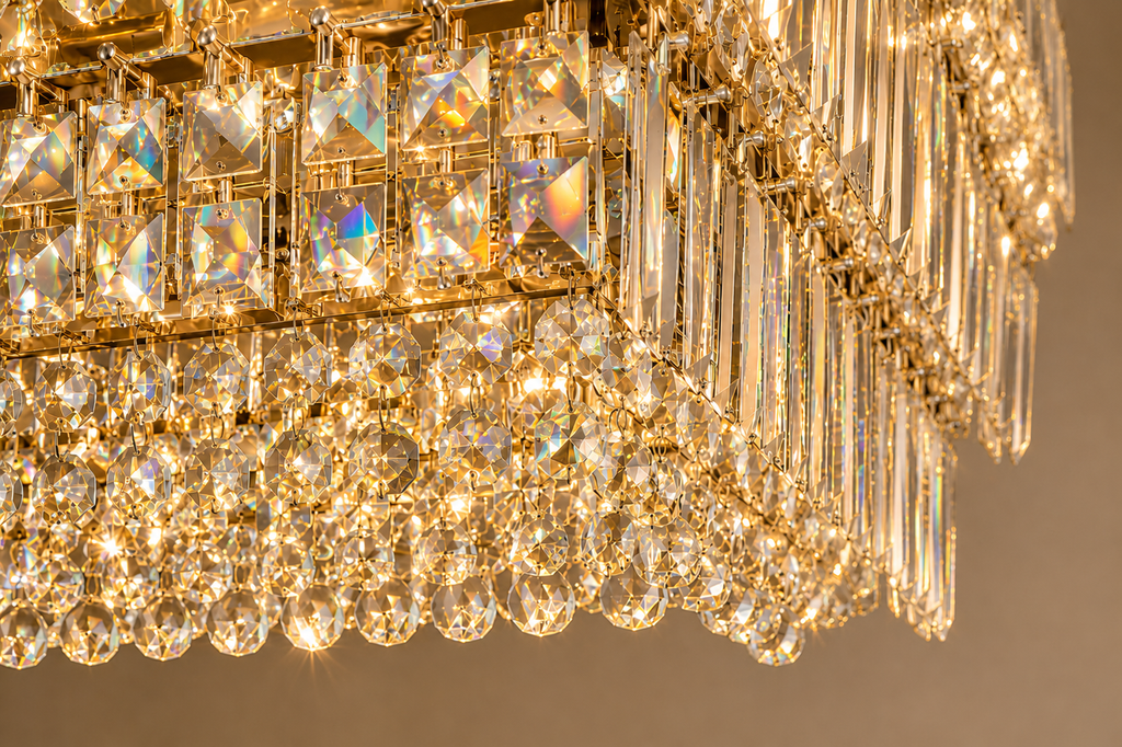 Square Asfour Crystal Flush Mount Chandelier – 9-Light Low Ceiling Living Room & Bedroom Light