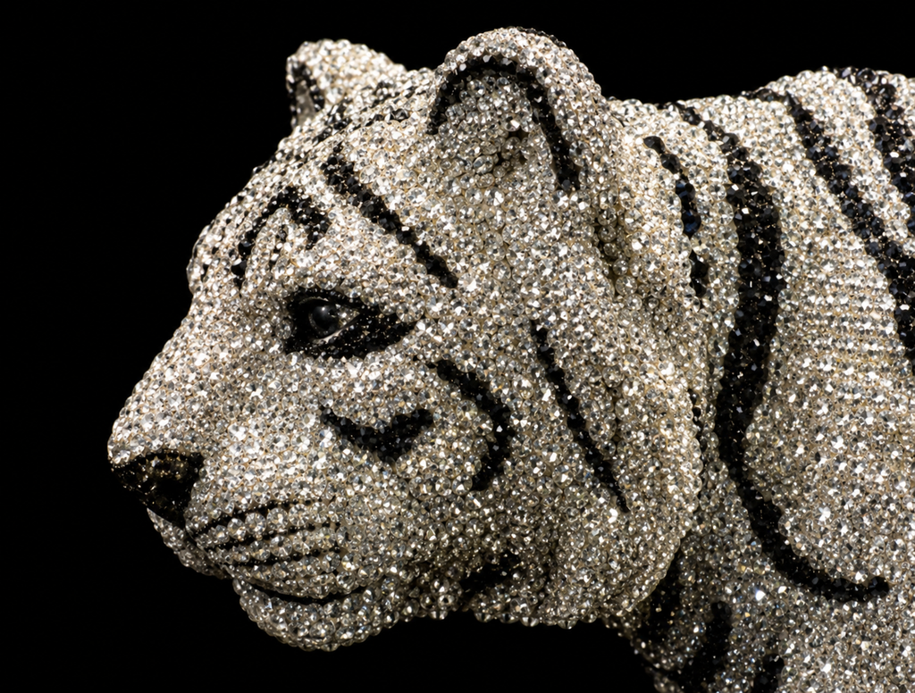 Asfour Crystal White Tiger Sculpture – Hand-Encrusted Decorative Figurine & Home Accent