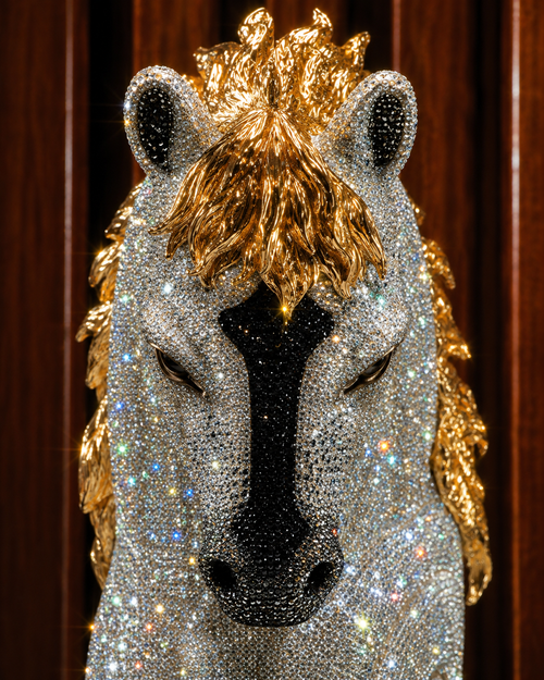 Asfour Crystal Arabian Horse Stallion Bust Sculpture – 24K Gold Mane Decorative Statue