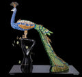Crystal-Encrusted Peacock Sculpture, Decorative Home Accent Statue