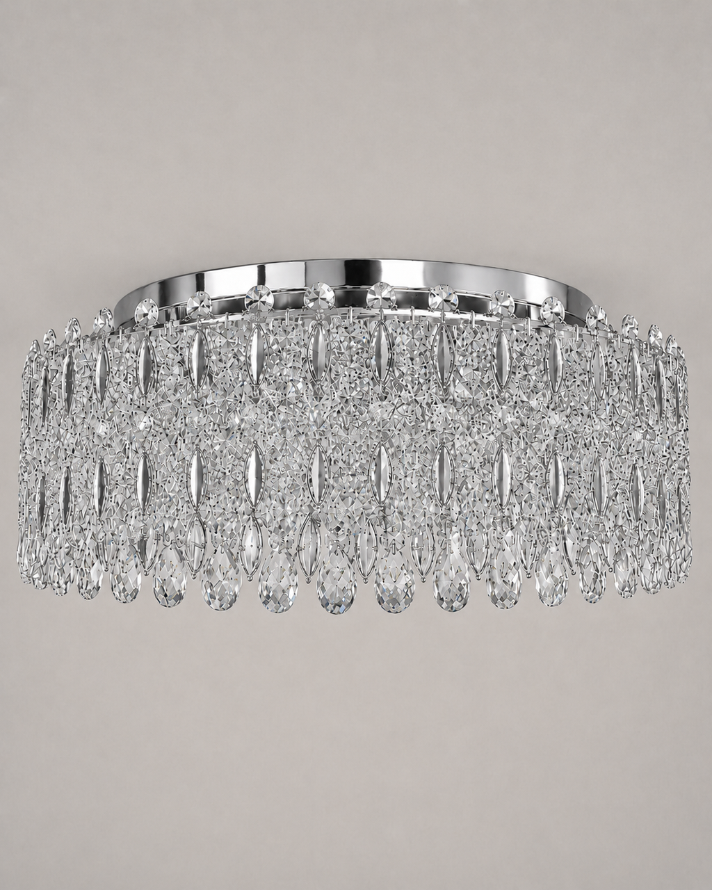 Kaiserin Crown Asfour Crystal Flush Mount Chandelier – 12-Light Chrome Low Ceiling Light