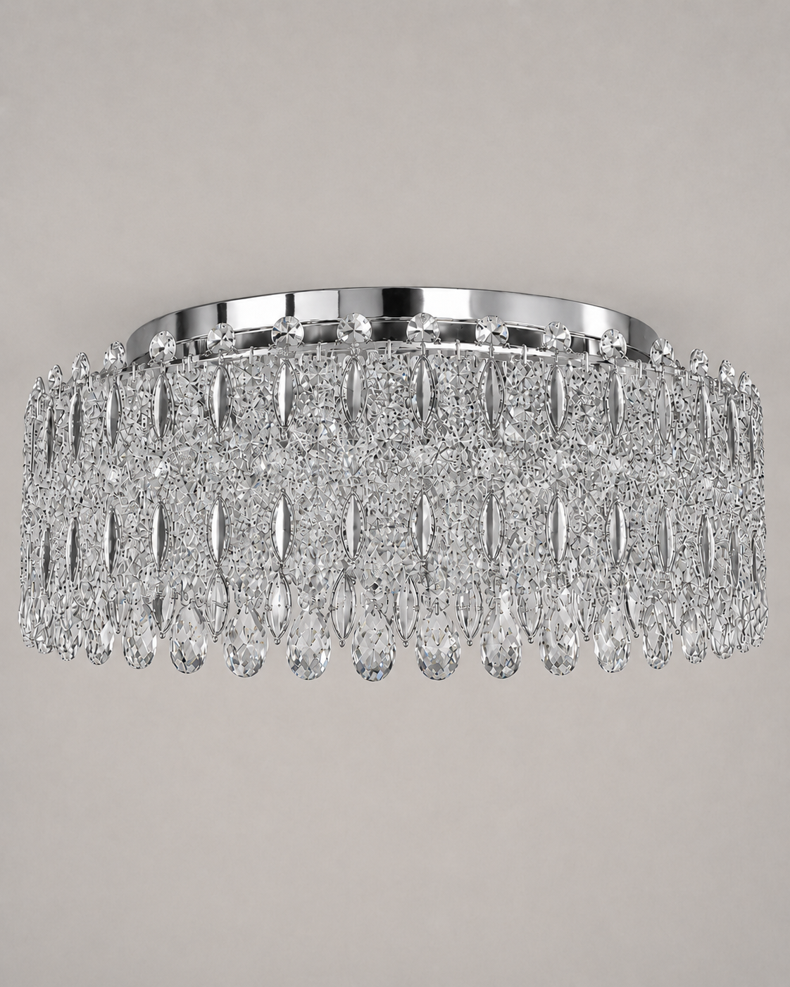 Kaiserin Crown Asfour Crystal Flush Mount Chandelier – 12-Light Chrome Low Ceiling Light