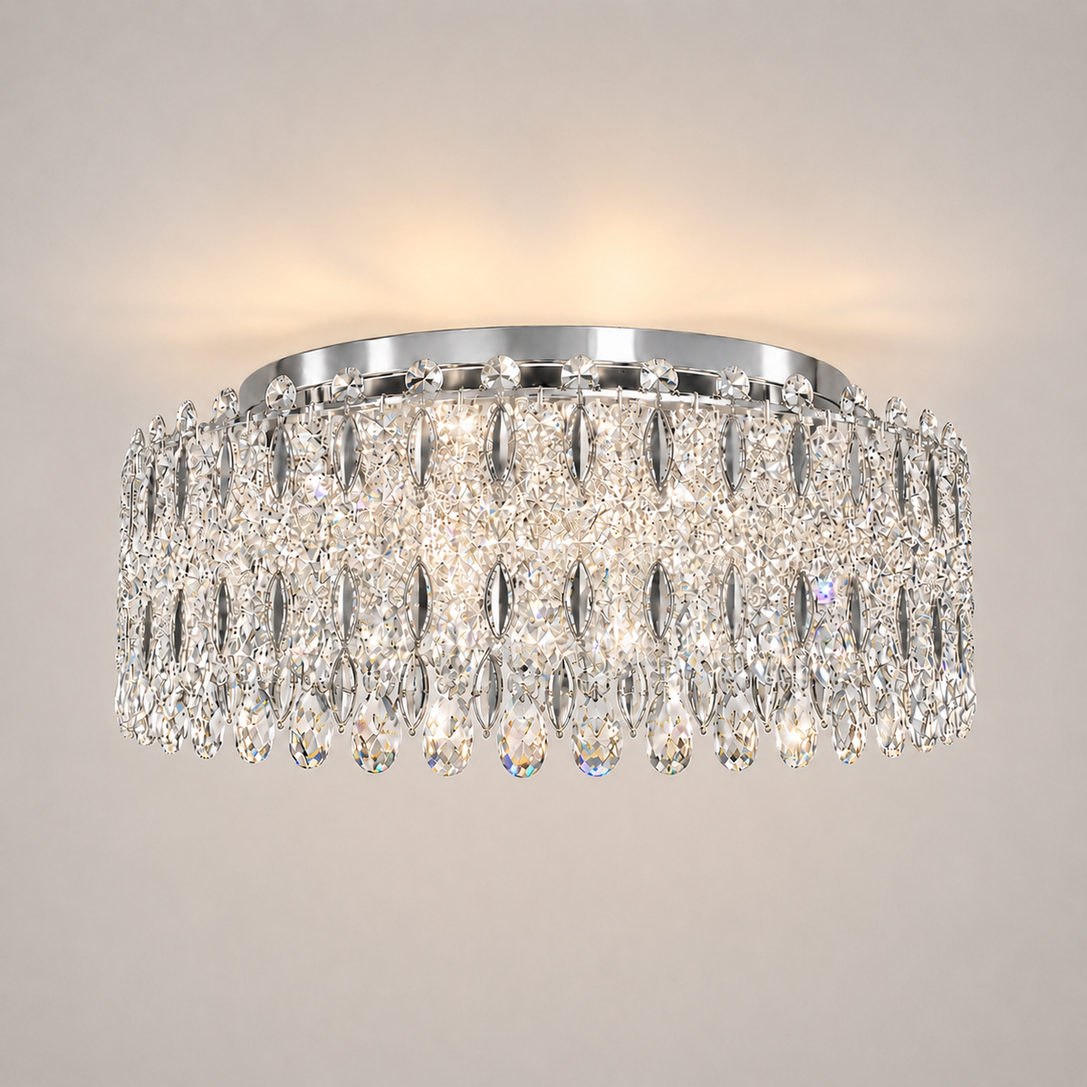 Kaiserin Crown Asfour Crystal Flush Mount Chandelier – 12-Light Chrome Low Ceiling Light
