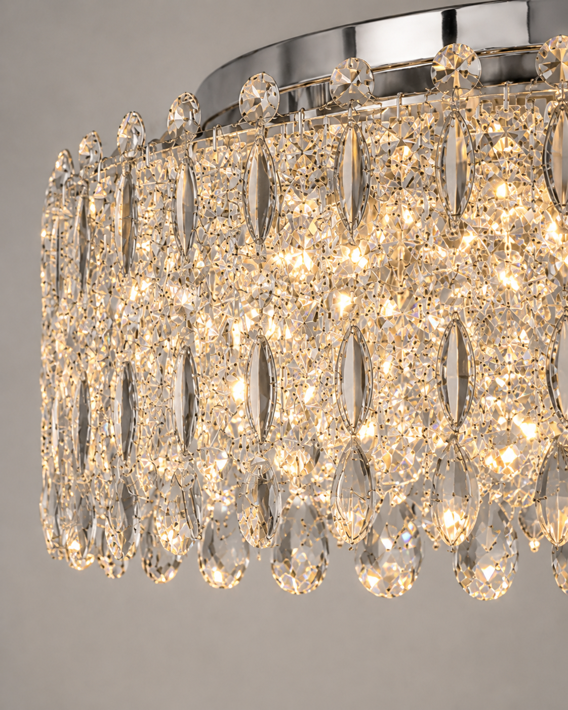 Kaiserin Crown Asfour Crystal Flush Mount Chandelier – 12-Light Chrome Low Ceiling Light
