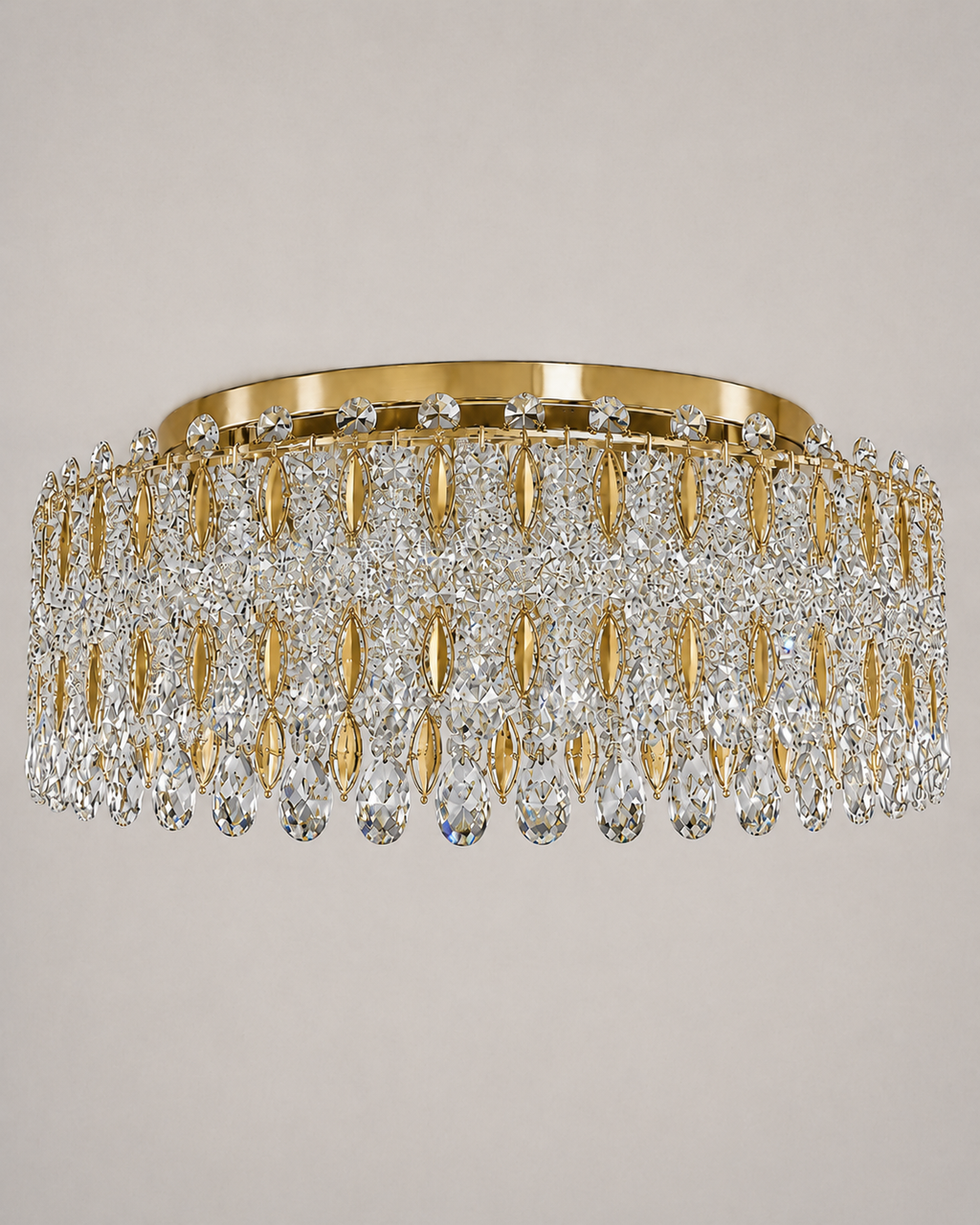 Kaiserin Crown Asfour Crystal Flush Mount Chandelier – 12-Light Chrome Low Ceiling Light