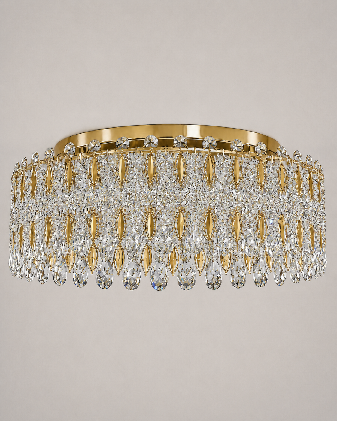 Kaiserin Crown Asfour Crystal Flush Mount Chandelier – 12-Light Chrome Low Ceiling Light