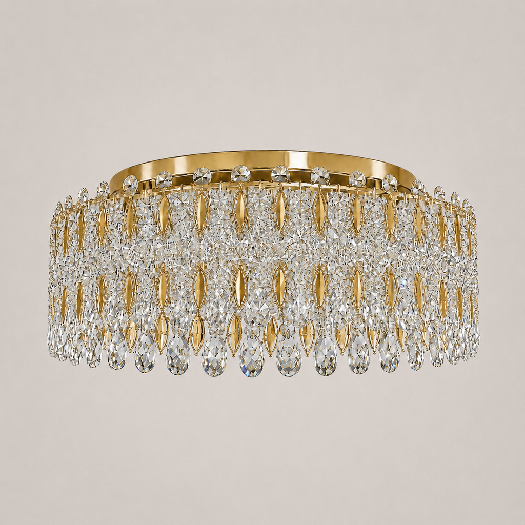 Kaiserin Crown Asfour Crystal Flush Mount Chandelier – 12-Light Chrome Low Ceiling Light