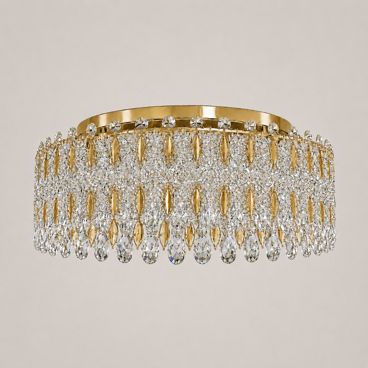 Kaiserin Crown Asfour Crystal Flush Mount Chandelier – 12-Light Chrome Low Ceiling Light