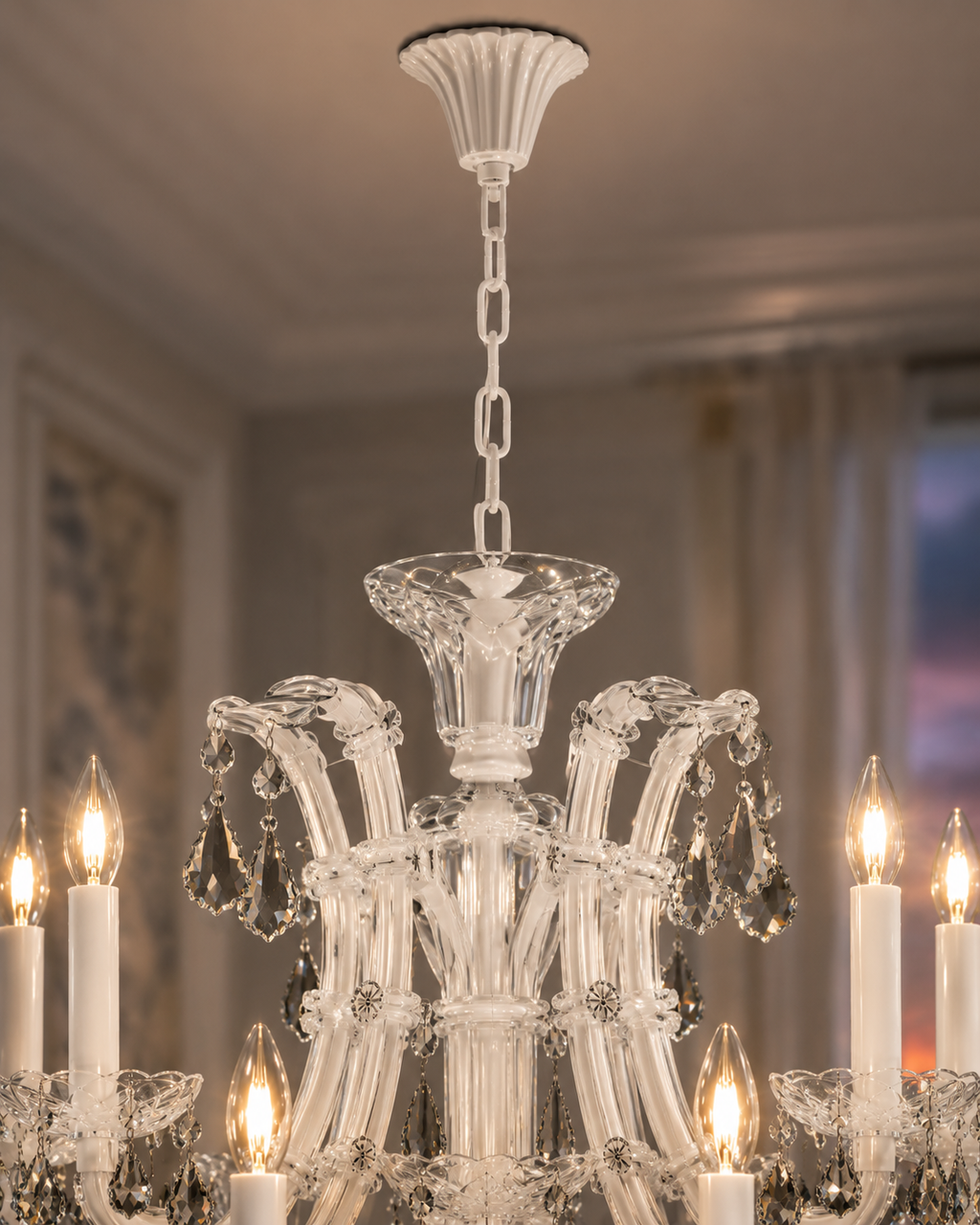Maria Theresa Asfour Crystal Chandelier – 16-Light Arctic White & Satin Silver Dining Room Light