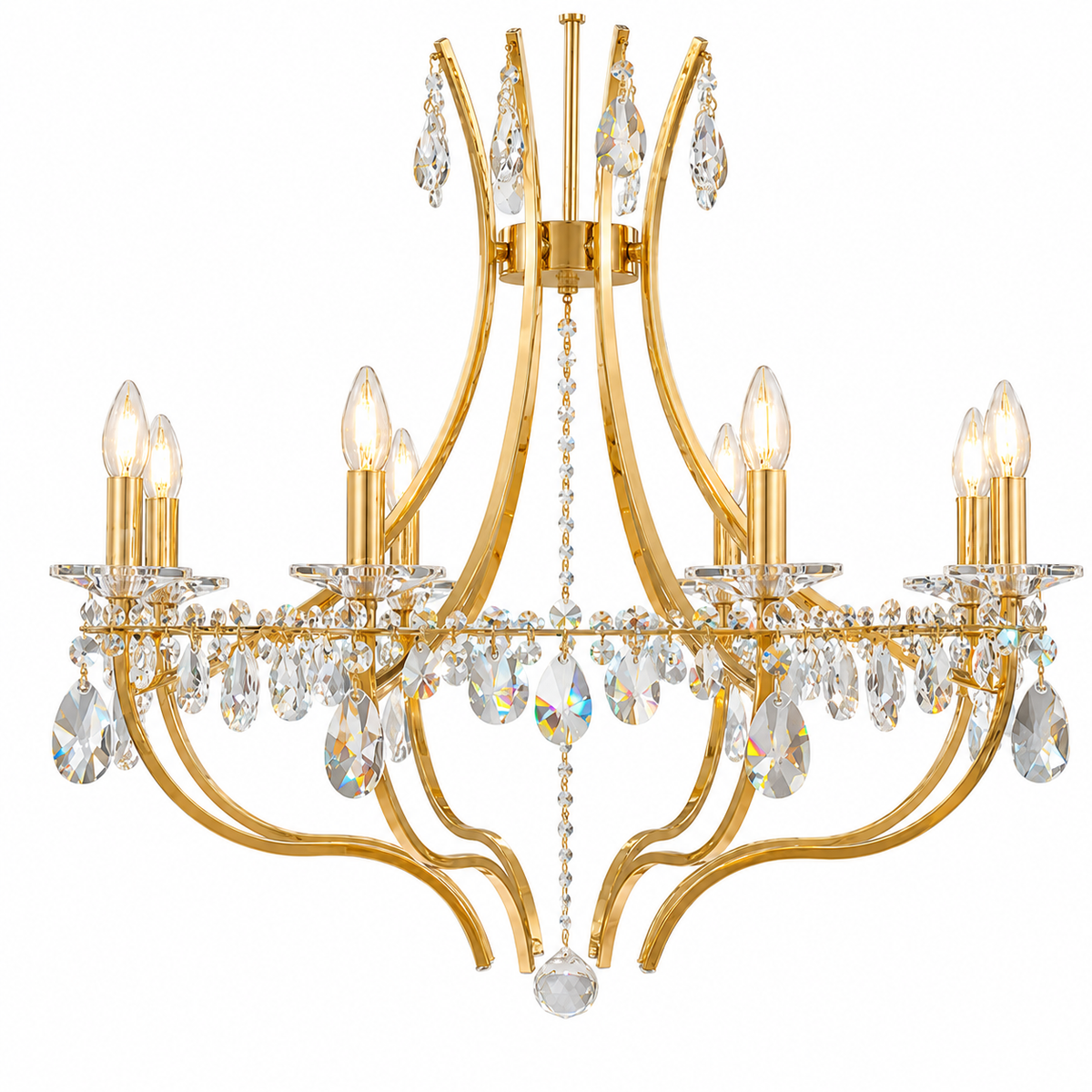 Regalia Asfour Crystal Candelabra Chandelier – 8-Light Warm Brass Dining Room & Entryway Light