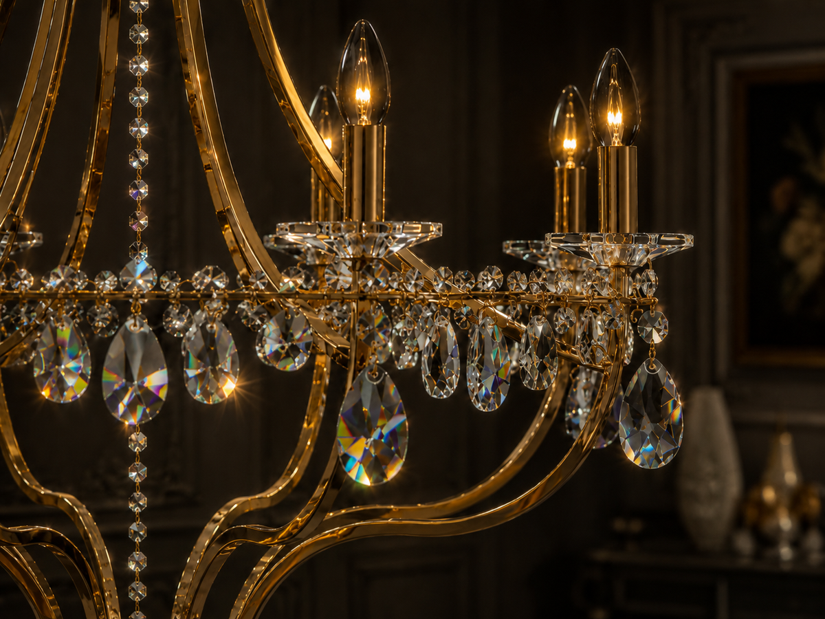 Regalia Asfour Crystal Candelabra Chandelier – 8-Light Warm Brass Dining Room & Entryway Light