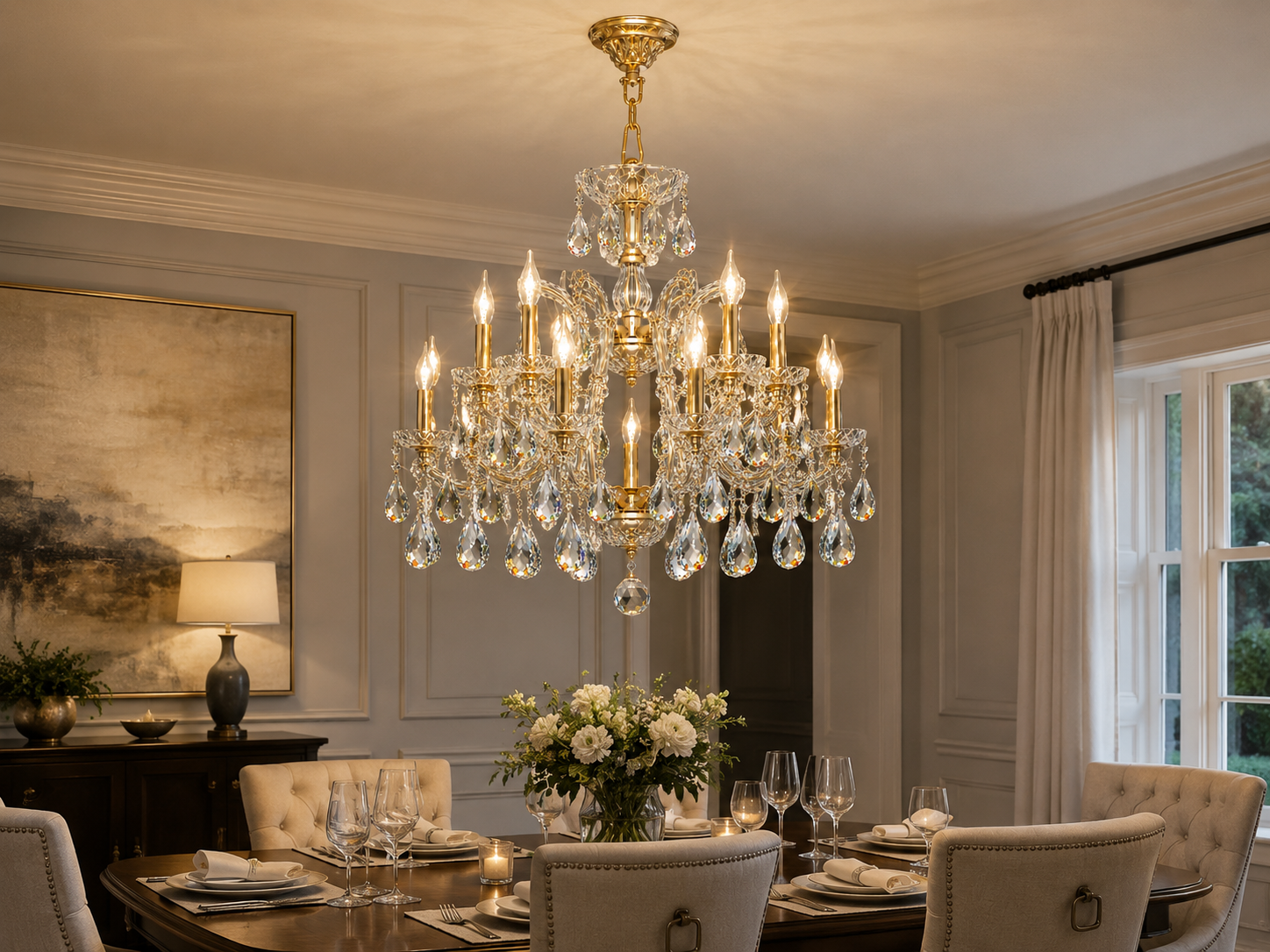 Maria Theresa Asfour Crystal Chandelier – 19-Light Swedish Cut Dining Room & Entryway Light