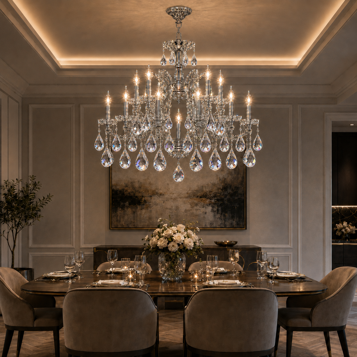 Maria Theresa Asfour Crystal Chandelier – 19-Light Swedish Cut Dining Room & Entryway Light