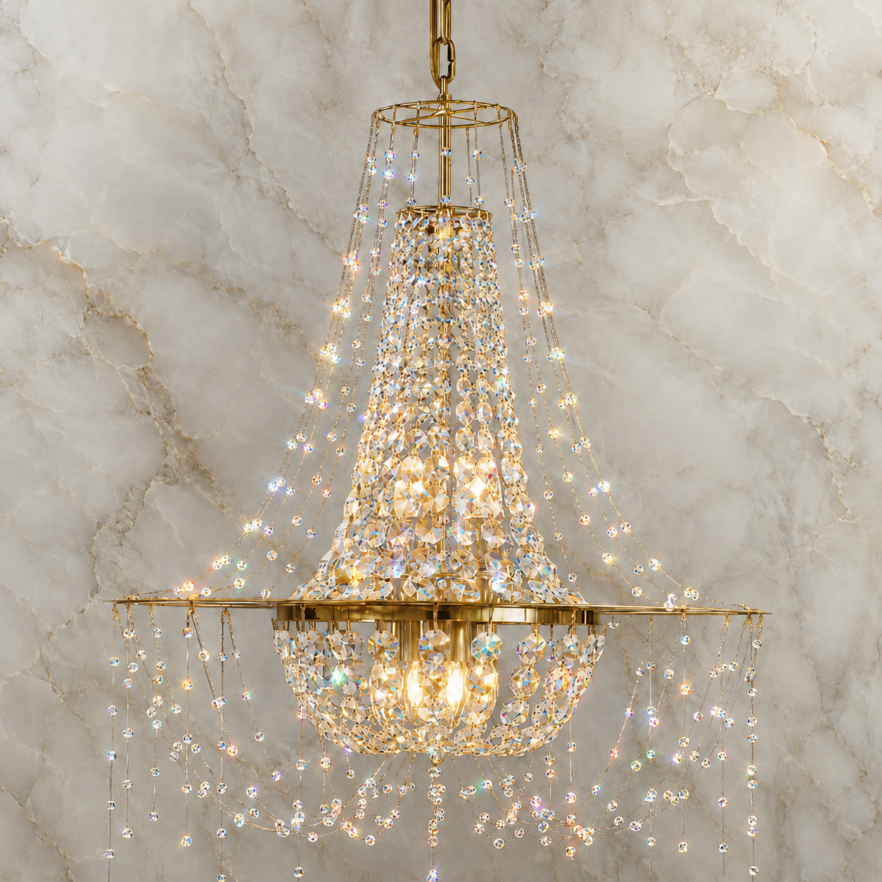 Asfour Crystal Basket Chandelier – 8-Light Warm Brass Dining Room & Entryway Light
