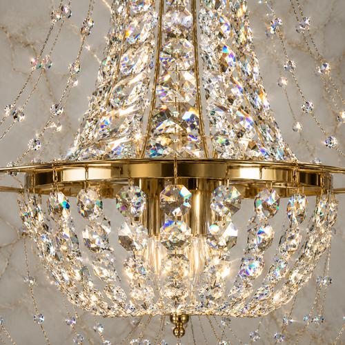 Asfour Crystal Basket Chandelier – 8-Light Warm Brass Dining Room & Entryway Light