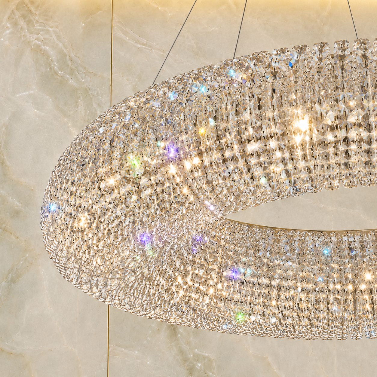 Asfour Crystal Bead Chandelier, 8-Light Warm Brass Dining Room Fixture