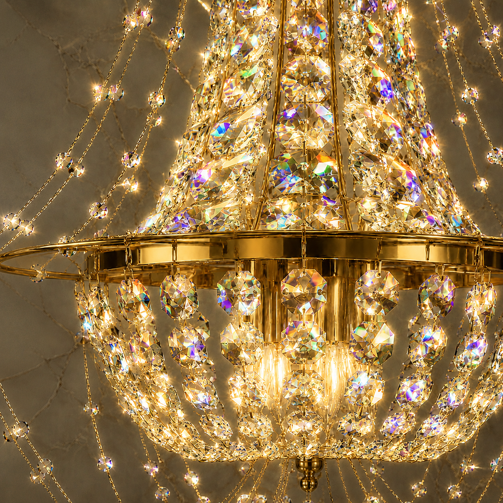 Asfour Crystal Basket Chandelier – 8-Light Warm Brass Dining Room & Entryway Light