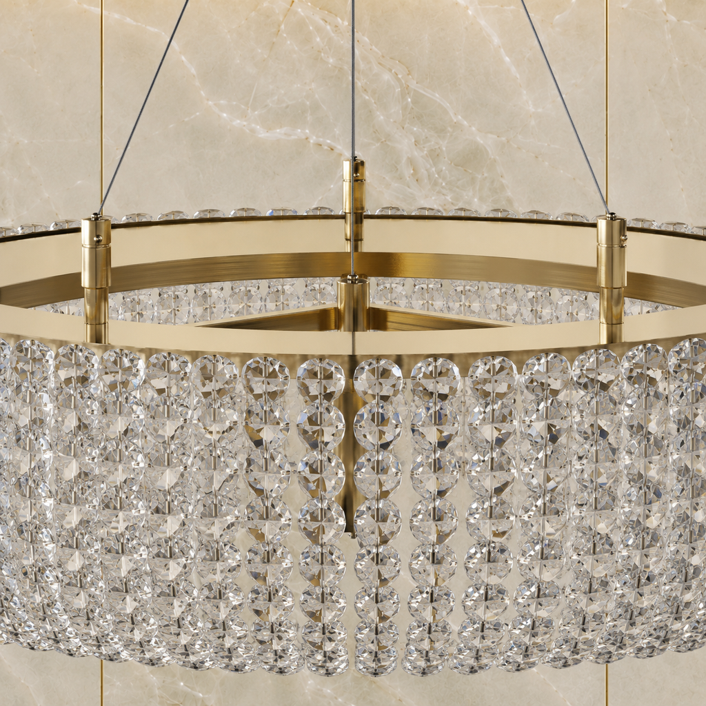 Asfour Crystal Bead Chandelier, 8-Light Warm Brass Dining Room Fixture