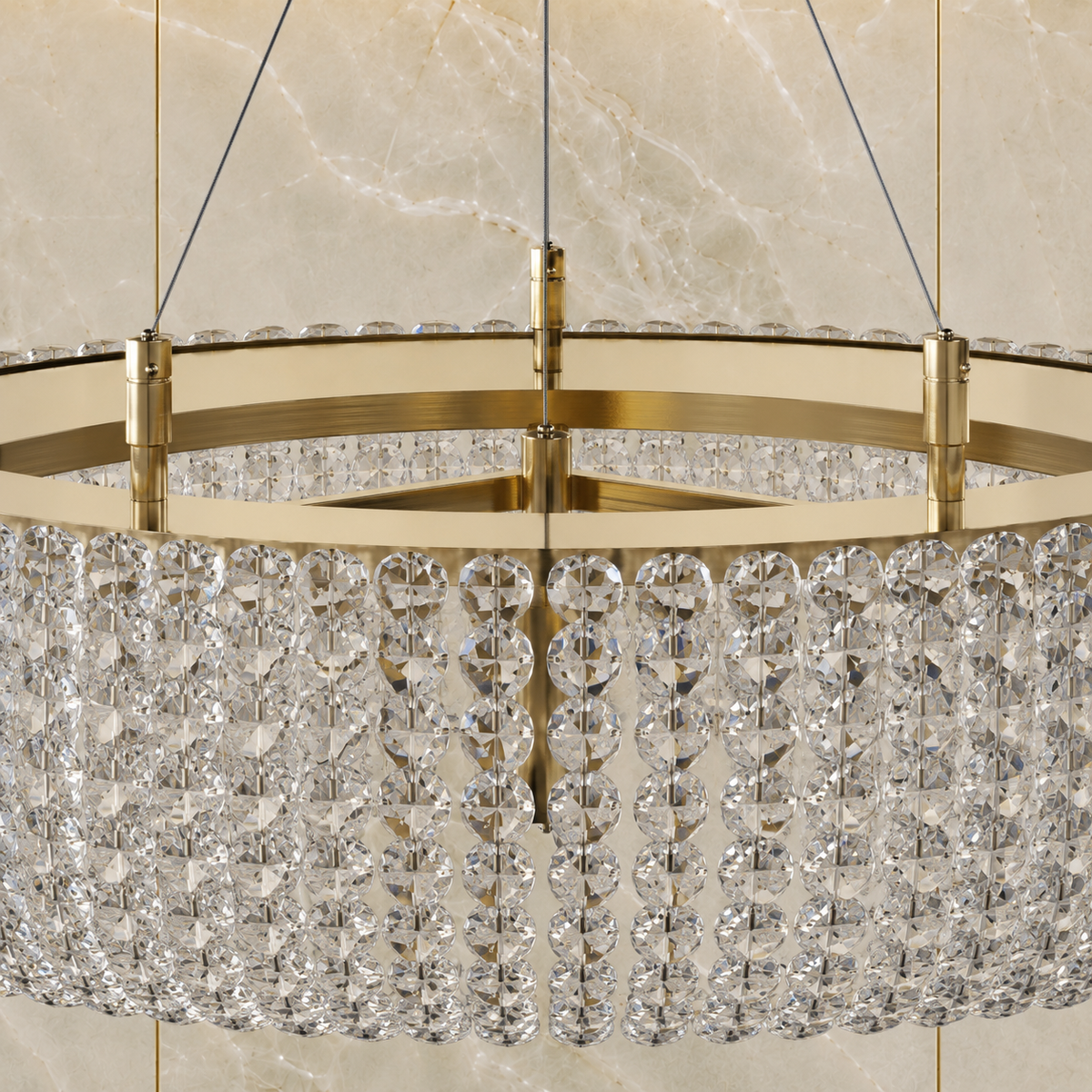Asfour Crystal Bead Chandelier, 8-Light Warm Brass Dining Room Fixture
