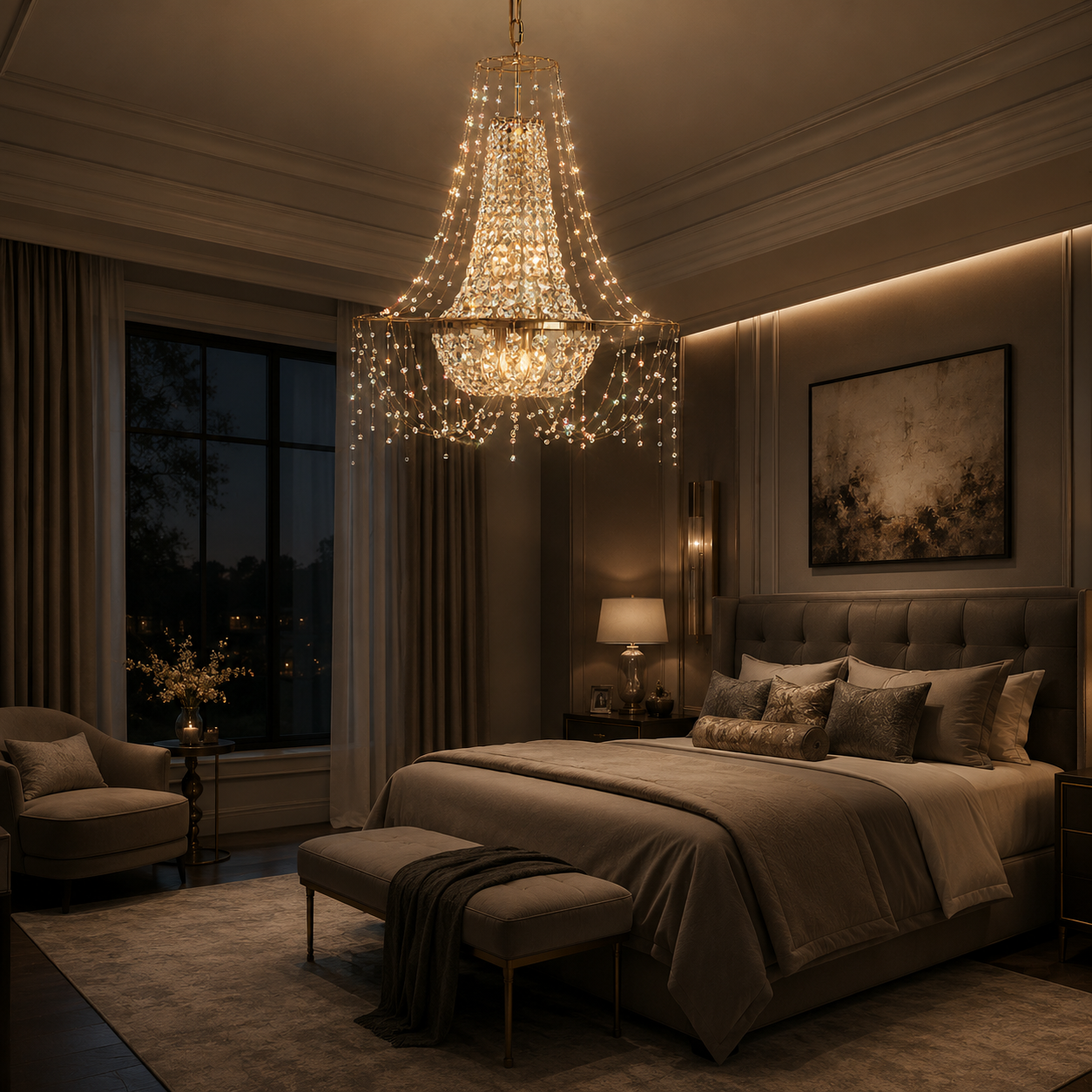 Asfour Crystal Basket Chandelier – 8-Light Warm Brass Dining Room & Entryway Light