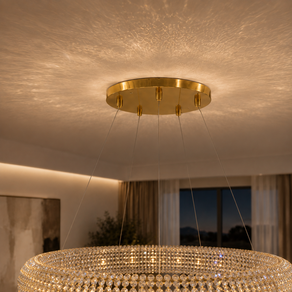 Asfour Crystal Bead Chandelier, 8-Light Warm Brass Dining Room Fixture
