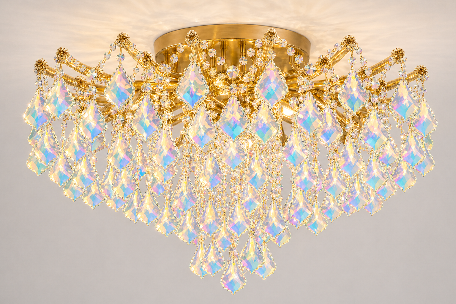 Maria Theresa Asfour Crystal Flush Mount Chandelier – 8-Light Low Ceiling Living Room & Bedroom Light