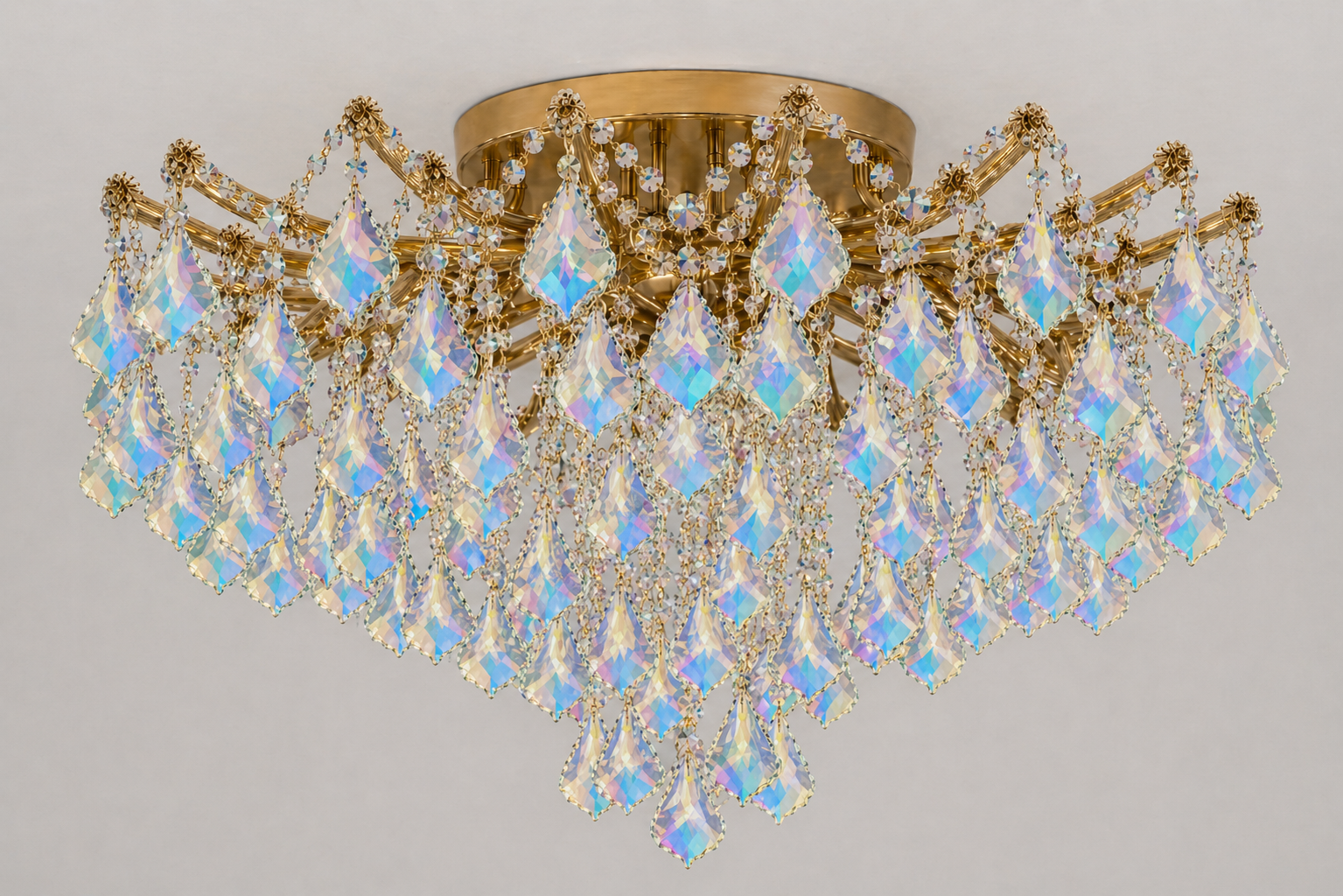 Maria Theresa Asfour Crystal Flush Mount Chandelier – 8-Light Low Ceiling Living Room & Bedroom Light
