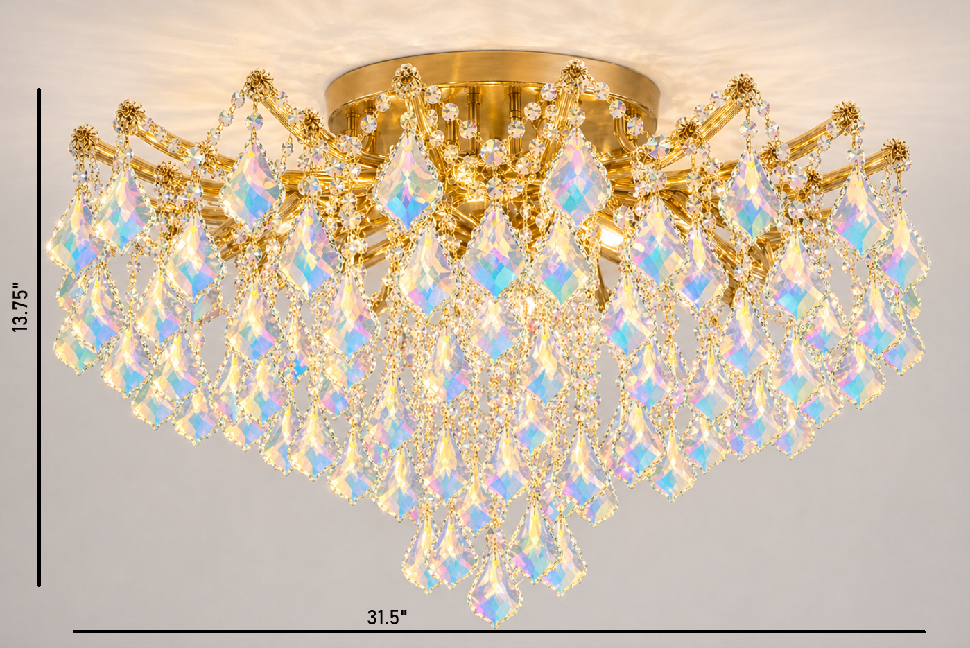 Maria Theresa Asfour Crystal Flush Mount Chandelier – 8-Light Low Ceiling Living Room & Bedroom Light