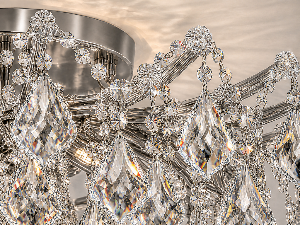 Maria Theresa Asfour Crystal Flush Mount Chandelier – 8-Light Low Ceiling Living Room & Bedroom Light