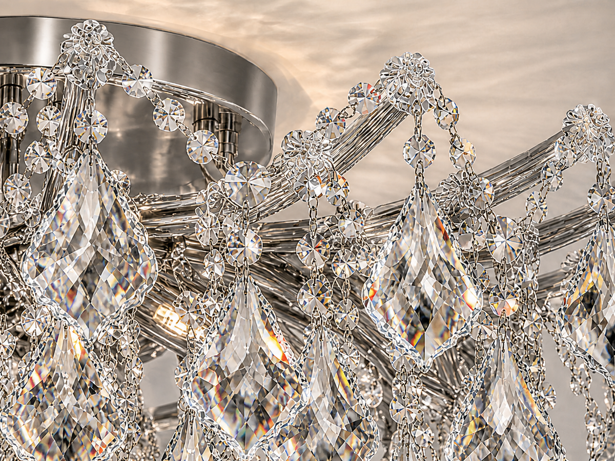 Maria Theresa Asfour Crystal Flush Mount Chandelier – 8-Light Low Ceiling Living Room & Bedroom Light