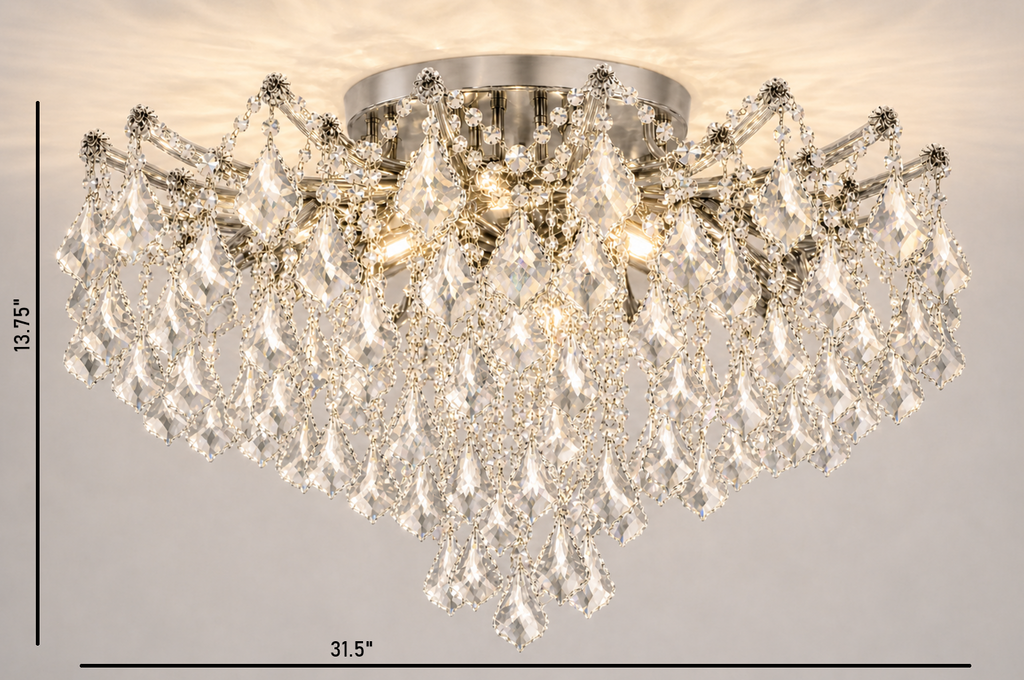 Maria Theresa Asfour Crystal Flush Mount Chandelier – 8-Light Low Ceiling Living Room & Bedroom Light