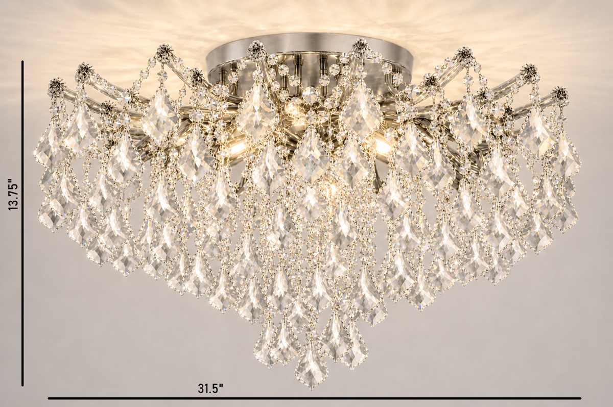 Maria Theresa Asfour Crystal Flush Mount Chandelier – 8-Light Low Ceiling Living Room & Bedroom Light